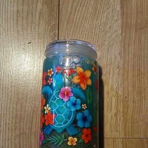 Snow Globe Tropical Sea Turtle Floral 16oz Tumbler